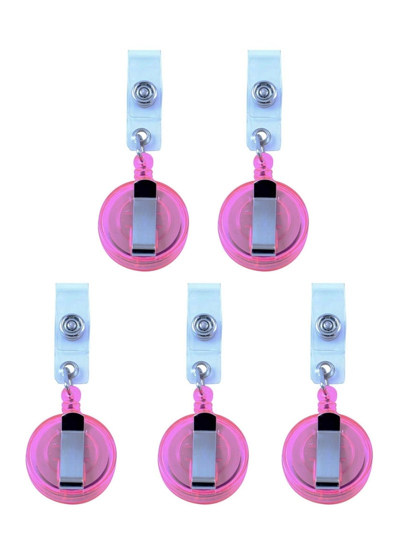 5-Piece Badge Reel For ID Cards Clear Pink